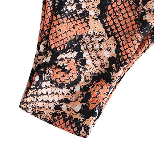 Bikini Zaful con estampado de piel de serpiente. Tiras en los laterales, gran escote en V y talle alto Naranja naranja M