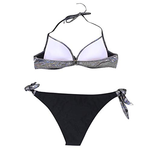 Bikinis con Lentejuelas para Mujeres Traje de baño Conjuntos Bikini brasileño con Push up en Biquinis Sexy Plateado XL