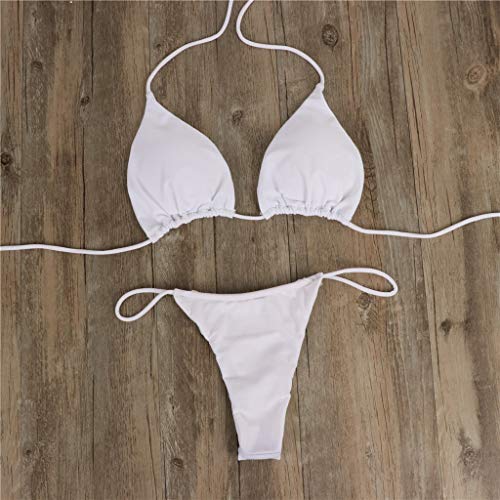 Bikinis Mujer 2019 Brasileños SHOBDW Color Sólido Conjunto de Bikini Push Up Traje de Baño Mujer Dos Piezass Tanga Mujer Vendaje Acolchado Bra Bandeau Bañadores de Mujer Sexy(Blanco,S)