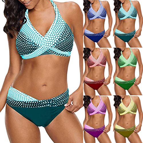 Bikinis Mujer 2019 Push up Sexy de Lunares de Playa Conjunto de Traje de BañO Estampado Bohemio BañAdores con Relleno Sujetador Tops y Braguitas Ropa de Playa vikinis riou (Verde-1, L)