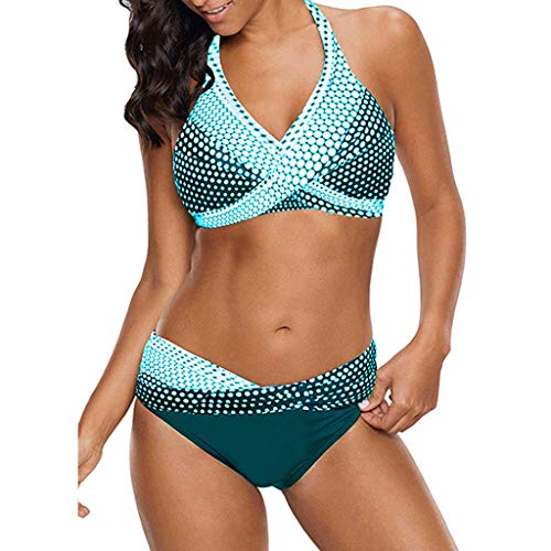 Bikinis Mujer 2019 Push up Sexy de Lunares de Playa Conjunto de Traje de BañO Estampado Bohemio BañAdores con Relleno Sujetador Tops y Braguitas Ropa de Playa vikinis riou (Verde-1, L)