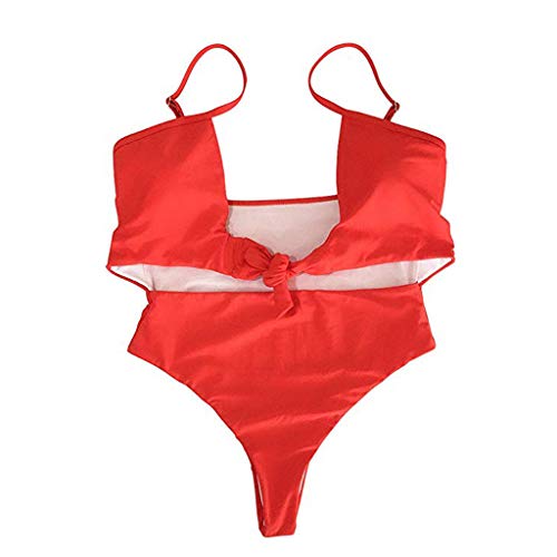 Bikinis Mujer 2019 SHOBDW Color Sólido Conjunto de Bikini Push Up Traje de Baño Mujer Una Pieza Talle Alto Tanga Mujer Nudo de Corbata Acolchado Bra Bañadores de Mujer Sexy(Rojo,S)