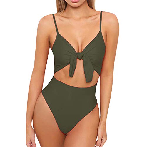 Bikinis Mujer 2019 SHOBDW Color Sólido Conjunto de Bikini Push Up Traje de Baño Mujer Una Pieza Talle Alto Tanga Mujer Nudo de Corbata Acolchado Bra Bañadores de Mujer Sexy(Verde,L)
