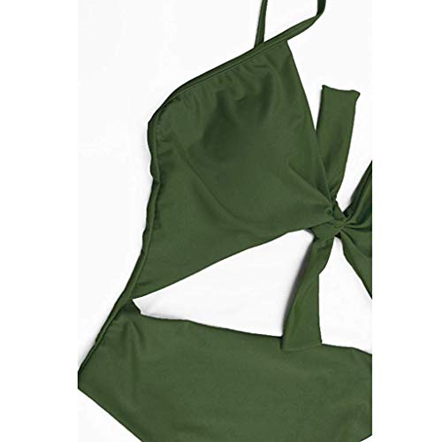 Bikinis Mujer 2019 SHOBDW Color Sólido Conjunto de Bikini Push Up Traje de Baño Mujer Una Pieza Talle Alto Tanga Mujer Nudo de Corbata Acolchado Bra Bañadores de Mujer Sexy(Verde,L)