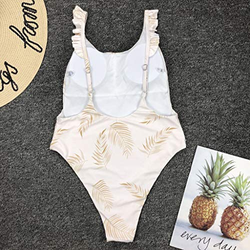 Bikinis Mujer 2019 SHOBDW Traje de Baño Mujer Una Pieza Vintage Bañadores de Mujer Push Up Bikinis Monokini Sexy Floral Ruffle Bañador Espalda Descubierta(Blanco,M)
