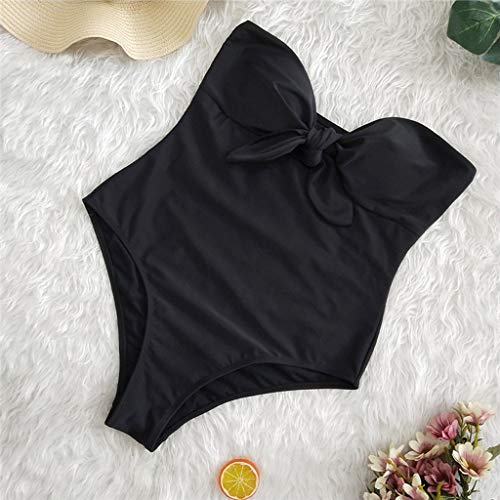 Bikinis Mujer 2019 SHOBDW Traje de Baño Mujer Una Pieza Vintage Bañadores de Mujer Sin Tirantes Push Up Bikinis Monokini Solid Arco Vendaje Bañador Espalda Descubierta(Negro,L)