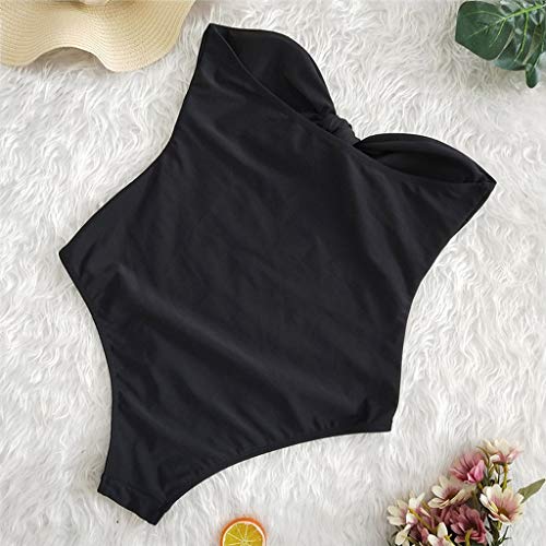 Bikinis Mujer 2019 SHOBDW Traje de Baño Mujer Una Pieza Vintage Bañadores de Mujer Sin Tirantes Push Up Bikinis Monokini Solid Arco Vendaje Bañador Espalda Descubierta(Negro,L)