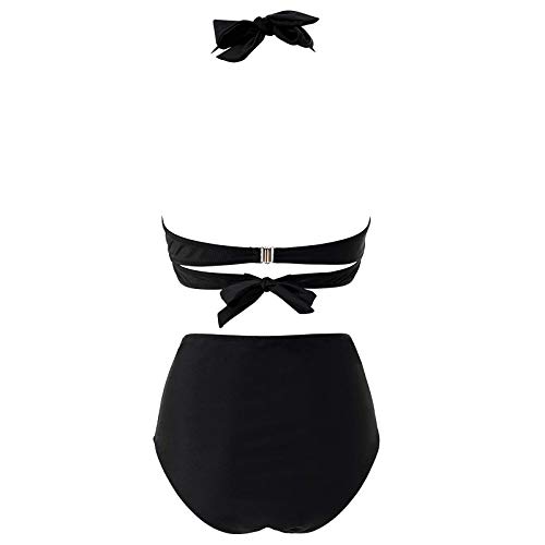 Bikinis Mujer Conjunto V-Cuello Halter Bañadores Natacion Ajustable 2021 Verano Adolescentes Chica Llanura Colores Playa Top y Tanga de Cintura Alta Trajes de Baño Dos Piezas