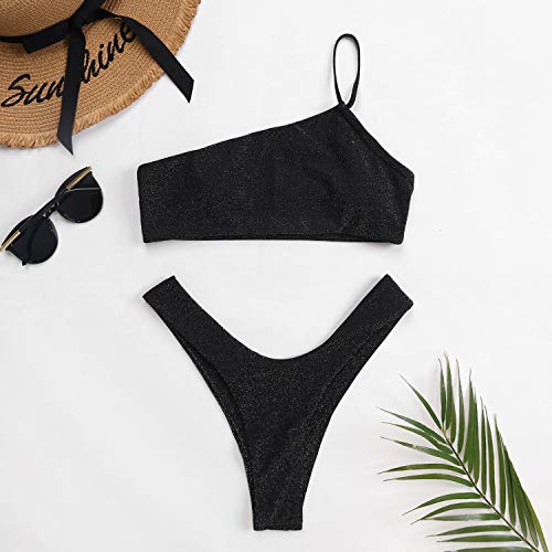 Bikinis para Mujer de Un Hombro Traje de Baño de Cristal Brillante Bañador Top de Tubo