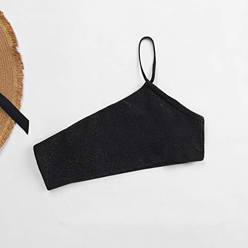 Bikinis para Mujer de Un Hombro Traje de Baño de Cristal Brillante Bañador Top de Tubo