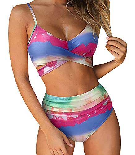 Bikinis Talle Alto Mujer Push Up Bañadores Mujer Bañador Natacion Mujer Tankini Gordita Conjunto Bikini Playa Flores Bandeau Cintura Alta Talle Grande Trikini Swimwear Women Traje de Baño Mujer L