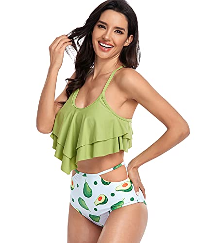 Bikinis Volantes Talle Alto Leopardo Mujer Push Up Bañadores Mujer Bañador Natacion Mujer Tankini Gordita Bikini Flores Bandeau Cintura Alta Talle Grande Swimwear Women Traje de Baño Mujer Palta S