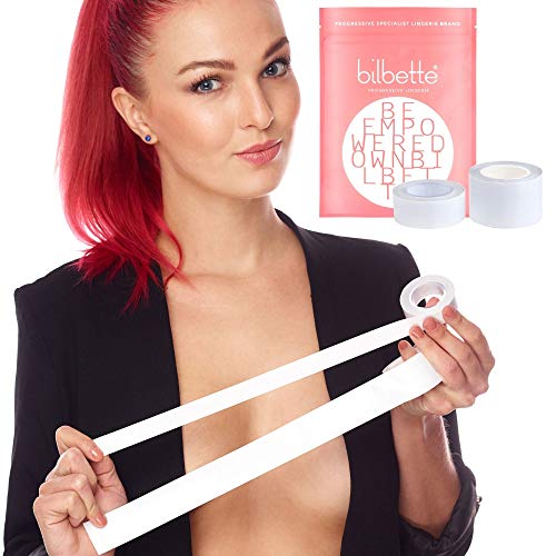 Bilbette Cinta adhesiva transparente de doble cara para mujer, resistente, súper ancha, para ropa de cuerpo, tiras adhesivas invisibles, resistentes, juego de 2, 3 cm