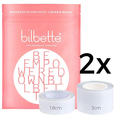 Bilbette Cinta adhesiva transparente de doble cara para mujer, resistente, súper ancha, para ropa de cuerpo, tiras adhesivas invisibles, resistentes, juego de 2, 3 cm