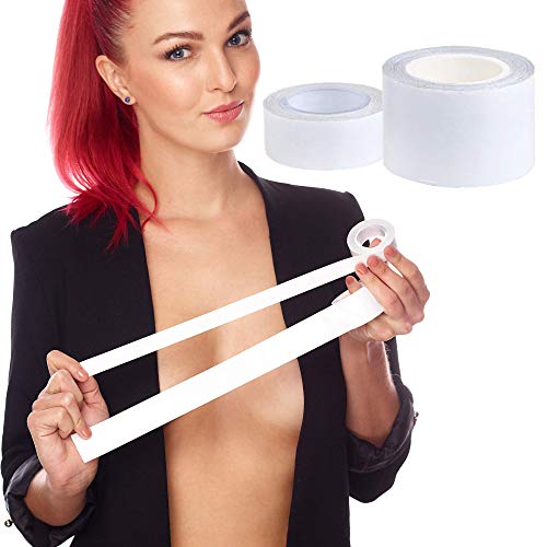 Bilbette Cinta adhesiva transparente de doble cara para mujer, resistente, súper ancha, para ropa de cuerpo, tiras adhesivas invisibles, resistentes, juego de 2, 3 cm