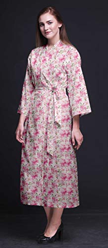 Bimba Las Hojas de Color Rosa pálido Floral y Impreso Albornoz Kimono para Las mu baño para la Ducha Nupcial MujeresCamisetas Batas XL