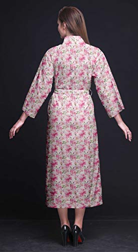 Bimba Las Hojas de Color Rosa pálido Floral y Impreso Albornoz Kimono para Las mu baño para la Ducha Nupcial MujeresCamisetas Batas XL