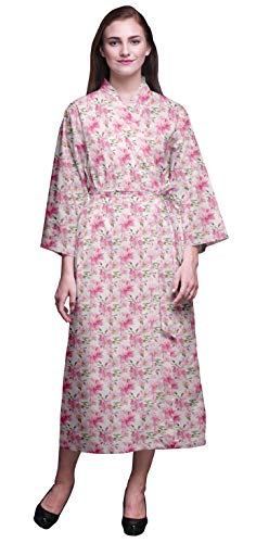 Bimba Las Hojas de Color Rosa pálido Floral y Impreso Albornoz Kimono para Las mu baño para la Ducha Nupcial MujeresCamisetas Batas XL