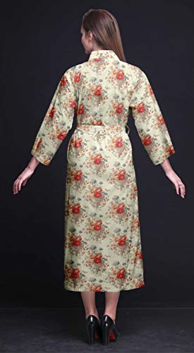 Bimba Las Hojas de Color Rosa pálido Floral y Impreso Albornoz Kimono para Las mu baño para la Ducha Nupcial MujeresCamisetas Batas XS