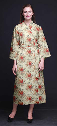 Bimba Las Hojas de Color Rosa pálido Floral y Impreso Albornoz Kimono para Las mu baño para la Ducha Nupcial MujeresCamisetas Batas XS