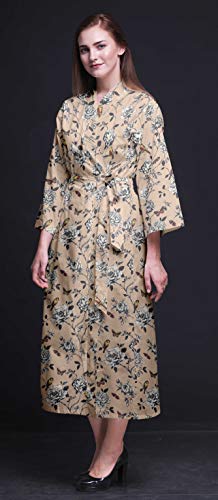 Bimba Rosa Palido Floral Bird & Batas de Kimono Estampadas largas para Mujeres Batas de Dama de Honor Batas de baño de algodón X