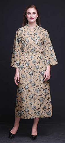 Bimba Rosa Palido Floral Bird & Batas de Kimono Estampadas largas para Mujeres Batas de Dama de Honor Batas de baño de algodón X