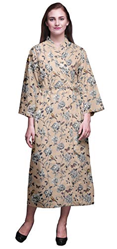 Bimba Rosa Palido Floral Bird & Batas de Kimono Estampadas largas para Mujeres Batas de Dama de Honor Batas de baño de algodón X