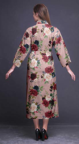 Bimba Rosa Palido Floral Hojas y peonía Albornoz Estampado para niñas Batas de baño de Kimono para Mujer Bata de baño Larga Nupcial XL