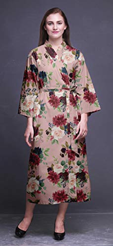 Bimba Rosa Palido Floral Hojas y peonía Albornoz Estampado para niñas Batas de baño de Kimono para Mujer Bata de baño Larga Nupcial XL