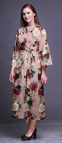 Bimba Rosa Palido Floral Hojas y peonía Albornoz Estampado para niñas Batas de baño de Kimono para Mujer Bata de baño Larga Nupcial XL