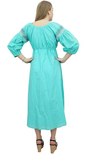 Bimba Vestido de Maternidad Lactantes Madres de Chicas Mangas de Soplo con cordón de Las Mujeres azules-42