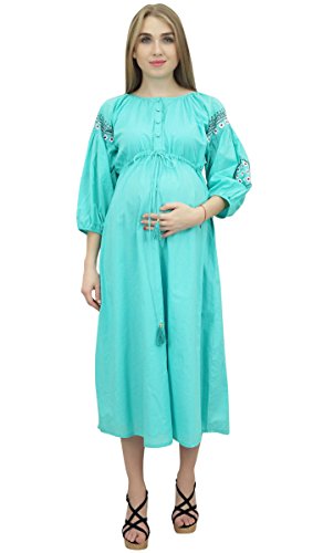 Bimba Vestido de Maternidad Lactantes Madres de Chicas Mangas de Soplo con cordón de Las Mujeres azules-42