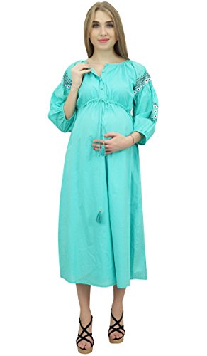 Bimba Vestido de Maternidad Lactantes Madres de Chicas Mangas de Soplo con cordón de Las Mujeres azules-42