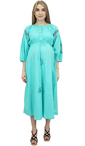 Bimba Vestido de Maternidad Lactantes Madres de Chicas Mangas de Soplo con cordón de Las Mujeres azules-42