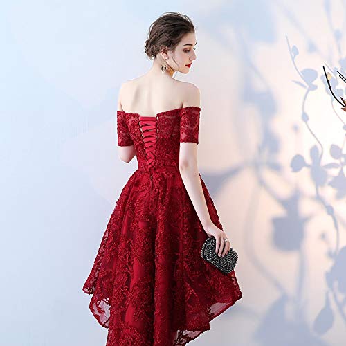 BINGQZ Vestido Fiesta Noche/Coctel/Casual Cuello de Barco con Manga Corta Vestidos de Baile Vintage Delantera Trasera Cola Larga Vestido de Noche con Banquete Alto y bajo en la Espalda Vestido de