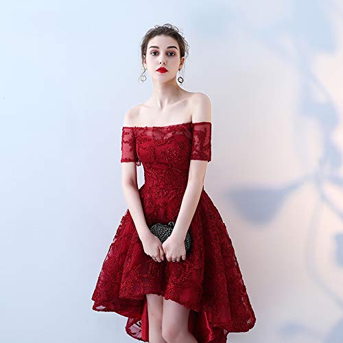 BINGQZ Vestido Fiesta Noche/Coctel/Casual Cuello de Barco con Manga Corta Vestidos de Baile Vintage Delantera Trasera Cola Larga Vestido de Noche con Banquete Alto y bajo en la Espalda Vestido de