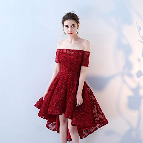 BINGQZ Vestido Fiesta Noche/Coctel/Casual Cuello de Barco con Manga Corta Vestidos de Baile Vintage Delantera Trasera Cola Larga Vestido de Noche con Banquete Alto y bajo en la Espalda Vestido de