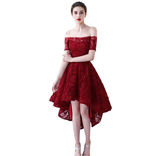 BINGQZ Vestido Fiesta Noche/Coctel/Casual Cuello de Barco con Manga Corta Vestidos de Baile Vintage Delantera Trasera Cola Larga Vestido de Noche con Banquete Alto y bajo en la Espalda Vestido de