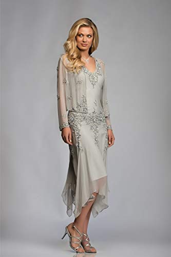 BINGQZ Vestido Fiesta Noche/Coctel/Casual Magníficos Vestidos de Gasa de Dos Piezas de Gasa de la Novia con Mangas largas Vestidos de Fiesta de Bodas a Mediados de Carf Vestidos de Noche