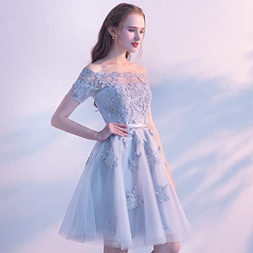 BINGQZ Vestido Fiesta Noche/Coctel/Casual Manga Corta de Encaje Vestidos de Baile Cuello Barco Vestido de Fiesta de Noche Elegante Talla Grande Vestido Formal Vestido de Festa