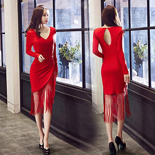 BINGQZ Vestido Fiesta Noche/Coctel/Casual Vestido de Noche de Dama de Honor Vestido de Primavera para Mujer Vestido Rojo Delgado