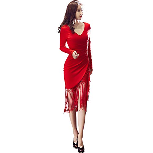 BINGQZ Vestido Fiesta Noche/Coctel/Casual Vestido de Noche de Dama de Honor Vestido de Primavera para Mujer Vestido Rojo Delgado