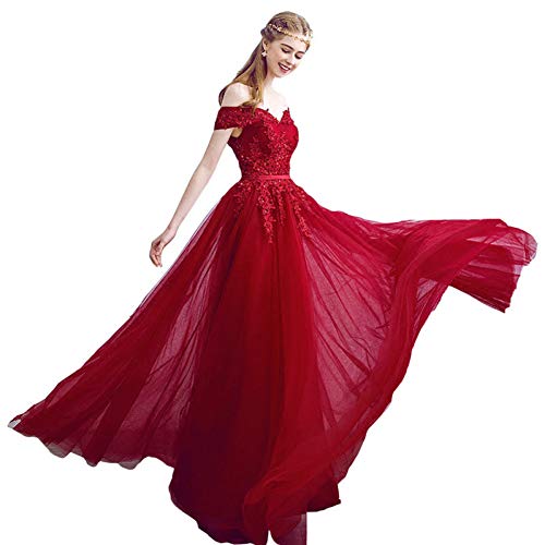 BINGQZ Vestido Fiesta Noche/Coctel/Casual Vestidos de Fiesta Largos para Mujeres Vestidos de Noche Elegantes Banca con Cuello Barco de Encaje Vestidos de Fiesta Formales