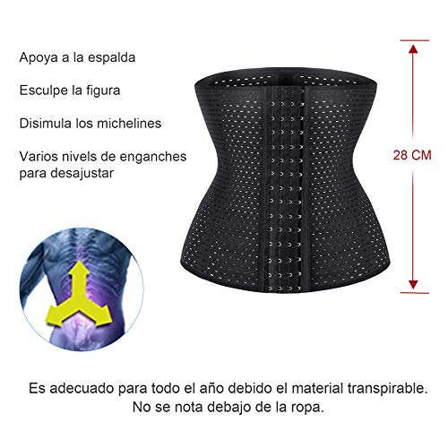 Bingrong Faja Corset Cintura Reductora Mujer Waist Trainer Corset Faja Cintura Entrenador Corset Faja Reductora Corsés para Mujer Adelgazante Cintura Reductora Transpirable (Negro, Medium)