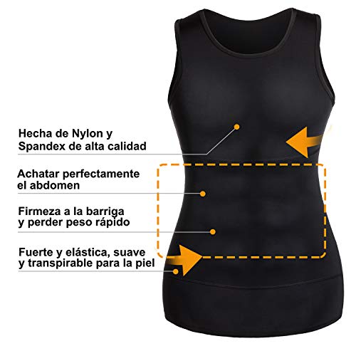 Bingrong Faja Reductora para Hombre Chaleco para Hombre Camiseta elástica para Abdomen Ropa Interior Reductora (Negro, Large)