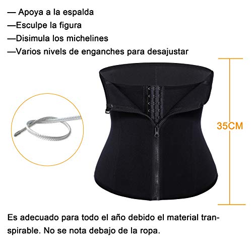 Bingrong Fitness Faja Cintura Entrenador de Cintura con Cremallera Faja Corset Fajas Reductoras Adelgazantes Mujer Waist Trainer Corset Faja Lumbar Moldeadora Bustier (Negro, X-Large)