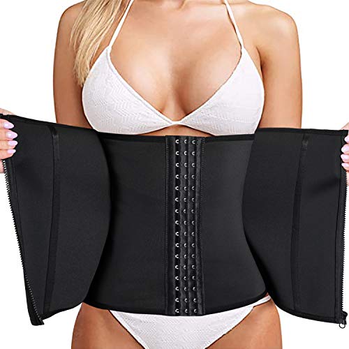 Bingrong Fitness Faja Cintura Entrenador de Cintura con Cremallera Faja Corset Fajas Reductoras Adelgazantes Mujer Waist Trainer Corset Faja Lumbar Moldeadora Bustier (Negro, X-Large)