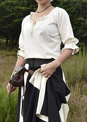 Birga - Blusa Medieval para Mujer - Manga 3/4 - Algodón - Natural - S