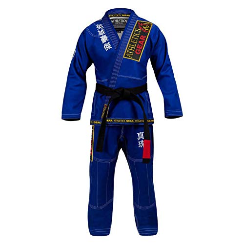 BJJ Gi con cinturón gratuito brasileño Jiu Jitsu Gi Uniforme 100% algodón perla tejido tejido con parches, peso ligero para niños, hombres y mujeres, azul, A1 (160cm - 169cm)