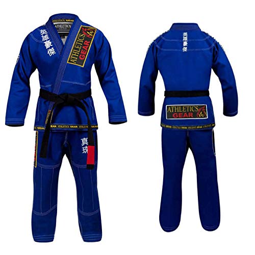 BJJ Gi con cinturón gratuito brasileño Jiu Jitsu Gi Uniforme 100% algodón perla tejido tejido con parches, peso ligero para niños, hombres y mujeres, azul, A1 (160cm - 169cm)